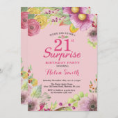 Verrassingsbloem 21e verjaardagsuitnodiging voor v kaart (Voorkant / Achterkant)