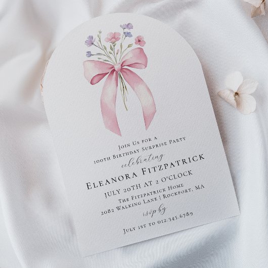 Verrassingsfeest 100e Verjaardag Bow Wildflower Ar Kaart