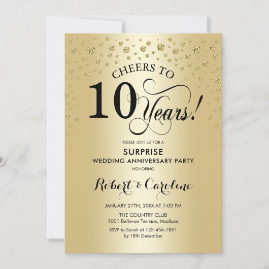 Verrassingsfeest 10-jarig jubileum - Goud Zwart Kaart (Voorkant)