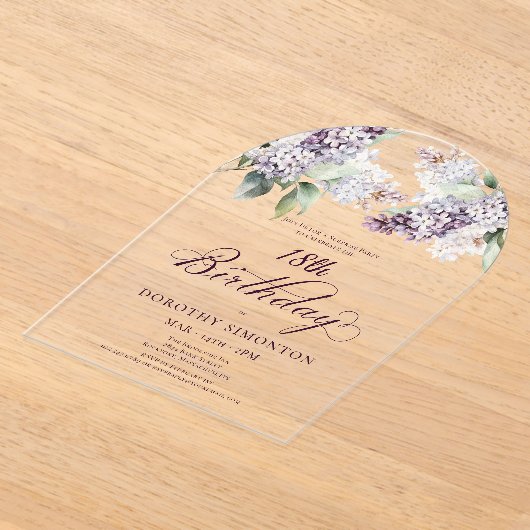 Verrassingsfeest 18e Verjaardag Paarse Bloemenboog Acryl Uitnodigingen (Laagn)