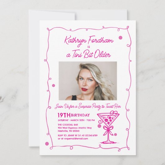 VERRASSINGSFEEST 19e verjaardag Foto Martini Kaart (Voorkant)