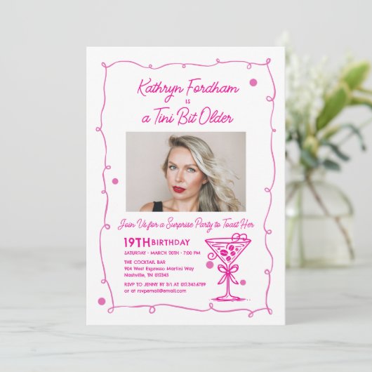 VERRASSINGSFEEST 19e verjaardag Foto Martini Kaart (Staand voorkant)