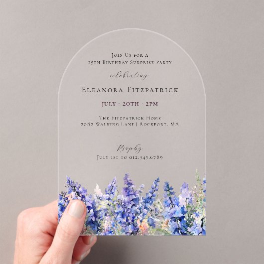 Verrassingsfeest 25 juli Geboortemaand Bloem Acryl Uitnodigingen (Insitu (Draagbaar))