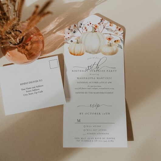 VERRASSINGSFEEST 35e Verjaardag Pompoen Fall Leave All In One Uitnodiging