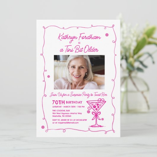 VERRASSINGSFEEST 70e verjaardag Foto Martini Kaart (Staand voorkant)