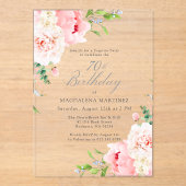 Verrassingsfeest 70e Verjaardag Roze pioenroos Blo Acryl Uitnodigingen (Voorkant)