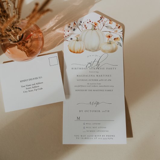 Verrassingsfeest 75e Verjaardag Pompoen Fall Leave All In One Uitnodiging