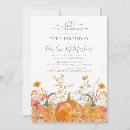 Verrassingsfeest 75e verjaardag Pompoen Wildflower Kaart (Voorkant)