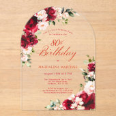 Verrassingsfeest 80e Verjaardag Rood Roze Bloemenb Acryl Uitnodigingen (Voorkant)