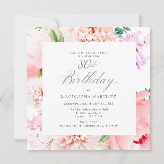 Verrassingsfeest 80e verjaardag Roze Bloemenplein Kaart (Voorkant)