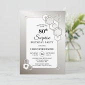 Verrassingsfeest 80ste verjaardag zilver geometris kaart (Staand voorkant)