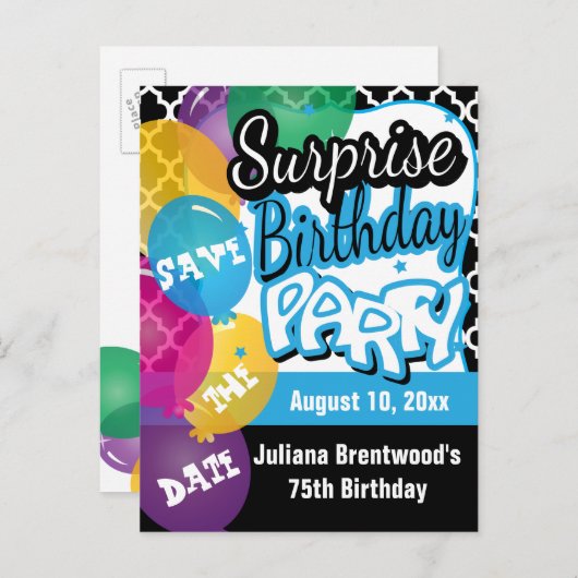 Verrassingsfeest in blauw | Save the date Aankondigingskaart (Voorkant / Achterkant)