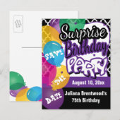 Verrassingsfeest in het Paarse | Save the date Aankondigingskaart (Voorkant / Achterkant)