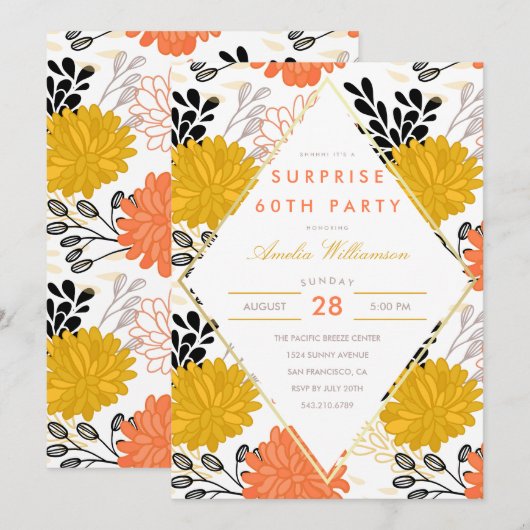 verrassingsfeest | Kleurrijke retro chrysanten Kaart (Voorkant / Achterkant)