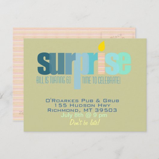 Verrassingsfeest - Laten we het vieren! Blue Hues Uitnodiging Briefkaart (Voorkant / Achterkant)