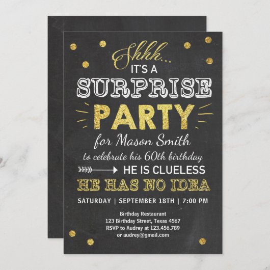 Verrassingsfeest Man volwassen goudkapje Kaart (Voorkant / Achterkant)