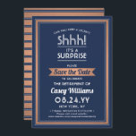 Verrassingsfeest Navy Blue White & Copper Save The Date<br><div class="desc">Kun je een geheim bewaren? Nodig collega's, collega's, familie en vrienden uit voor een elegant en opwindend verrassingsfeest met aangepaste marineblauwe, witte en faux koperen folie om de uitnodigingen voor het datumfeest op te slaan. Alle bewoordingen op deze sjabloon zijn eenvoudig te personaliseren, inclusief een bericht met de tekst "Shhh!...</div>