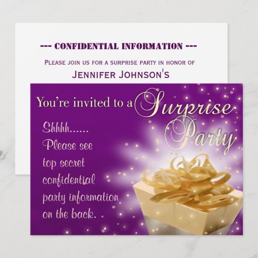 Verrassingsfeest | Paars en goud Kaart (Voorkant / Achterkant)