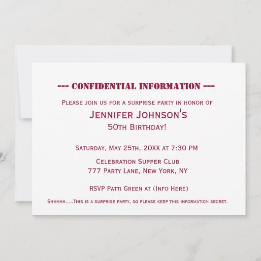 Verrassingsfeest | Rood en goud Kaart (Achterkant)