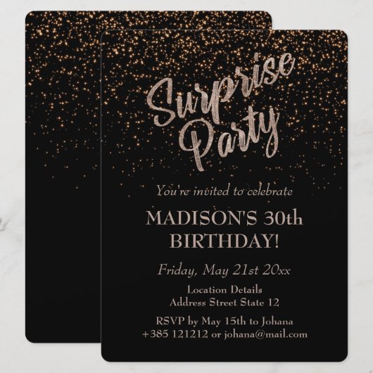 Verrassingsfeest Verjaardag Gouden Glitter Kaart (Voorkant / Achterkant)