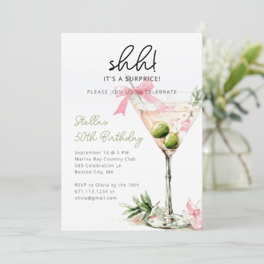 Verrassingsfeest Waterverf Martini Glass Kaart (Staand voorkant)