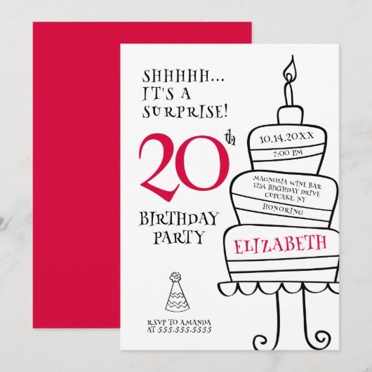 Verrassingsfeestje 20e verjaardag kaart (Voorkant / Achterkant)