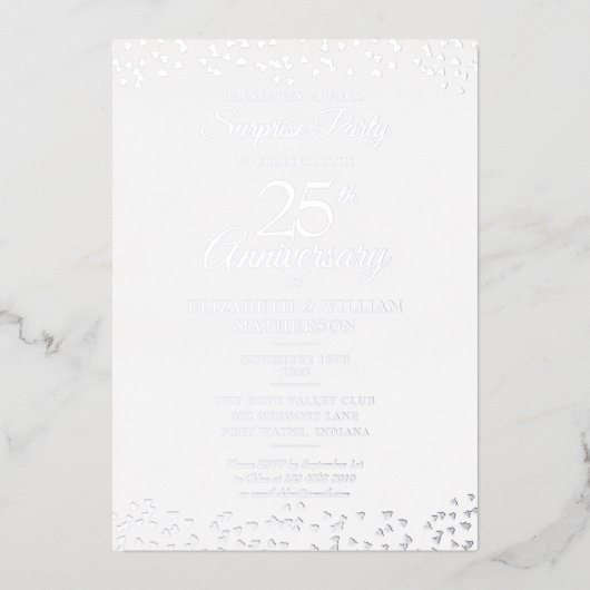 Verrassingsfeestje 25-jarig huwelijksjubileum Zilv Folie Uitnodiging (Voorkant)