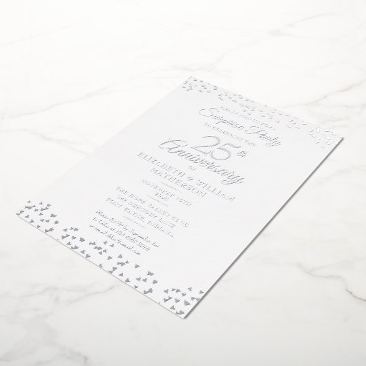 Verrassingsfeestje 25-jarig huwelijksjubileum Zilv Folie Uitnodiging (Gedraaid)