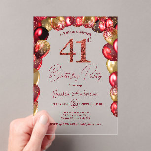 Verrassingsfeestje 41ste verjaardag Goud Bourgondi Acryl Uitnodigingen