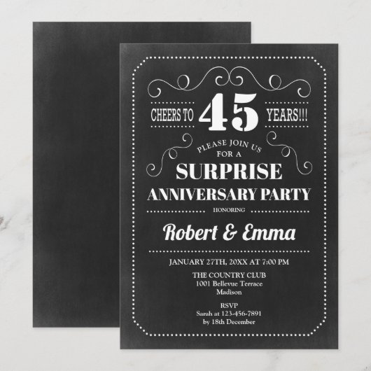 Verrassingsfeestje 45-jarig jubileum - Schoolbord Kaart (Voorkant / Achterkant)