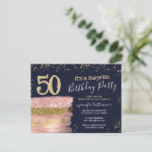 Verrassingsfeestje 50e verjaardag Glitterende cake Briefkaart (Staand voorkant)