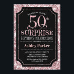Verrassingsfeestje 50ste verjaardag - Roze Goud Zw Kaart<br><div class="desc">Uitnodiging voor verrassingsfeestje 50ste verjaardag.
Elegant klassiek ontwerp in zwart en namaak glinsterend roze goud patroon. Kenmerken elegante script lettertype. Stuur me een bericht als je verdere aanpassing nodig hebt.</div>