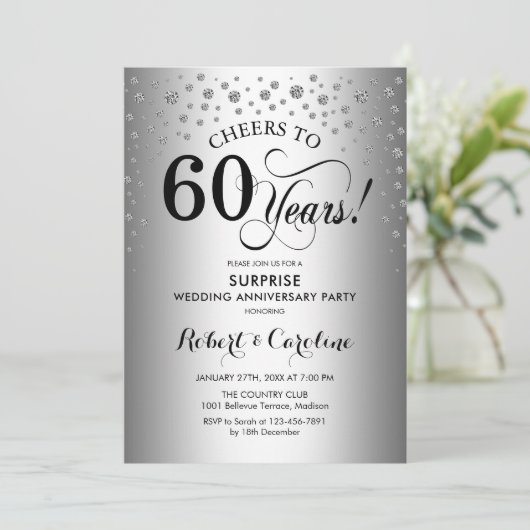 Verrassingsfeestje 60-jarig jubileum - Zilver Zwar Kaart (Staand voorkant)