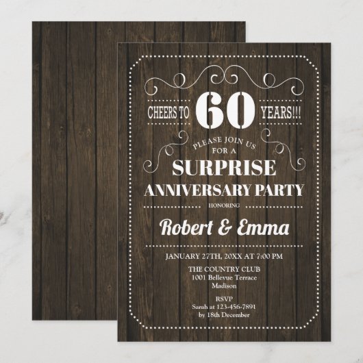 Verrassingsfeestje 60ste verjaardag - Rustiek hout Kaart (Voorkant / Achterkant)