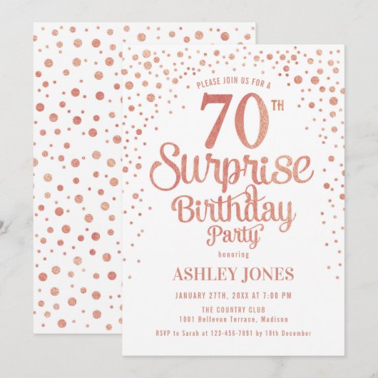 Verrassingsfeestje 70e verjaardag - Roze Goud & Wi Kaart (Voorkant / Achterkant)