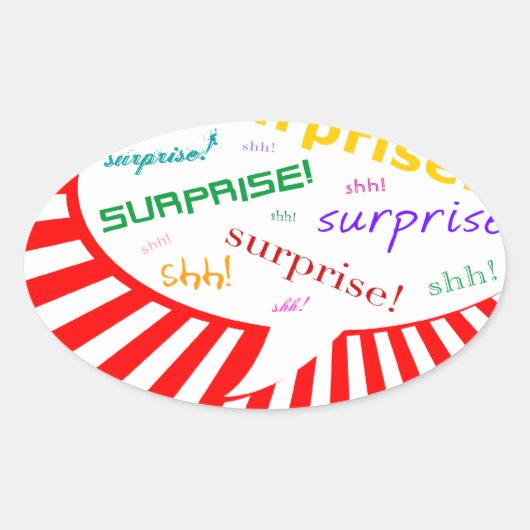 verrassingsfeestje belabbel ovale sticker (Voorkant)