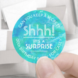 Verrassingsfeestje Blauw & Groen Aquarel Ronde Sticker