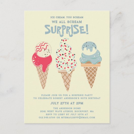 Verrassingsfeestje Ice Cream 40e Verjaardag uitnod Briefkaart (Voorkant)