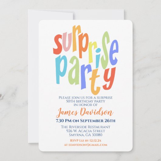 Verrassingsfeestje Moderne Typografie Kaart (Voorkant)