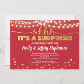 Verrassingsfeestje robijnrood & goud kaart (Voorkant)