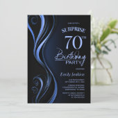 Verrassingsfeestje Zwart en Blauw 70e Verjaardag Kaart (Staand voorkant)