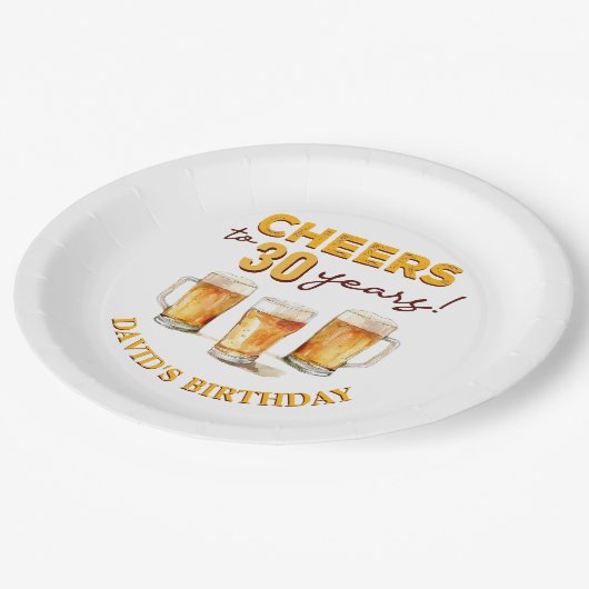 Verrassingsgejuich en verjaardagsfeest van bieren papieren bordje (Gekanteld)