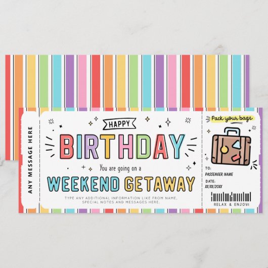 Verrassingsritje Voucher Road Trip Fake Cicket Kaart (Voorkant / Achterkant)