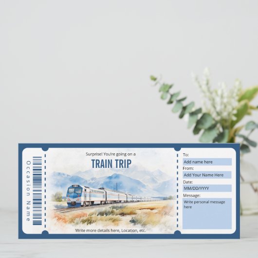 Verrassingstreinkaartje Cadeaubon Sjabloon Kaart (Staand voorkant)