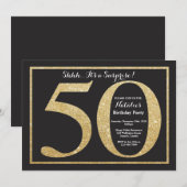 Verrassingsuitnodiging 50e verjaardag Gouden glitt Kaart (Voorkant / Achterkant)