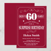 Verrassingsuitnodiging 60e verjaardag bordeauxrood kaart (Voorkant / Achterkant)