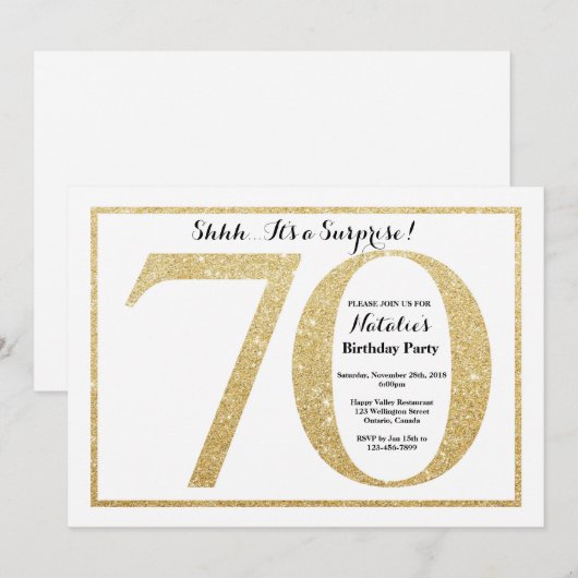 Verrassingsuitnodiging 70ste verjaardag Gouden Gli Kaart (Voorkant / Achterkant)