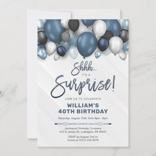 Verrassingsuitnodiging voor verjaardag met blauwe  kaart (Voorkant)