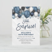 Verrassingsuitnodiging voor verjaardag met blauwe  kaart (Staand voorkant)