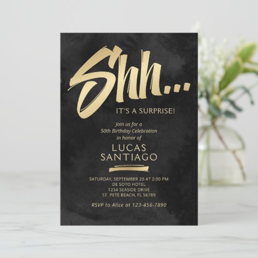 Verrassingsverjaardag Zwart Goud Kaart (Staand voorkant)